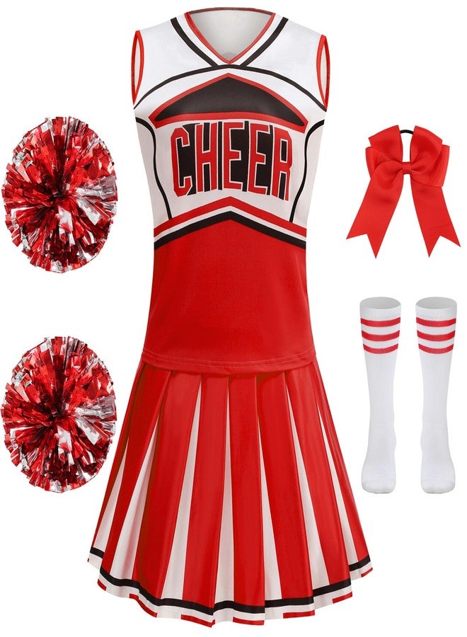 GRAJTCIN Cheerleader Outfit for Girls Cheer Uniform Cheerleading Costume Halloween Christmas Dress for 6-7 Years (130, Red) - Image 1